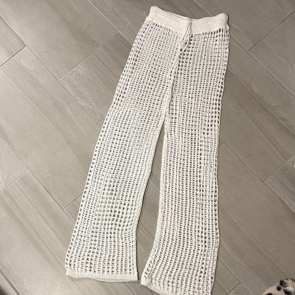 Women’s Wide Leg Crochet Knit Pants in White